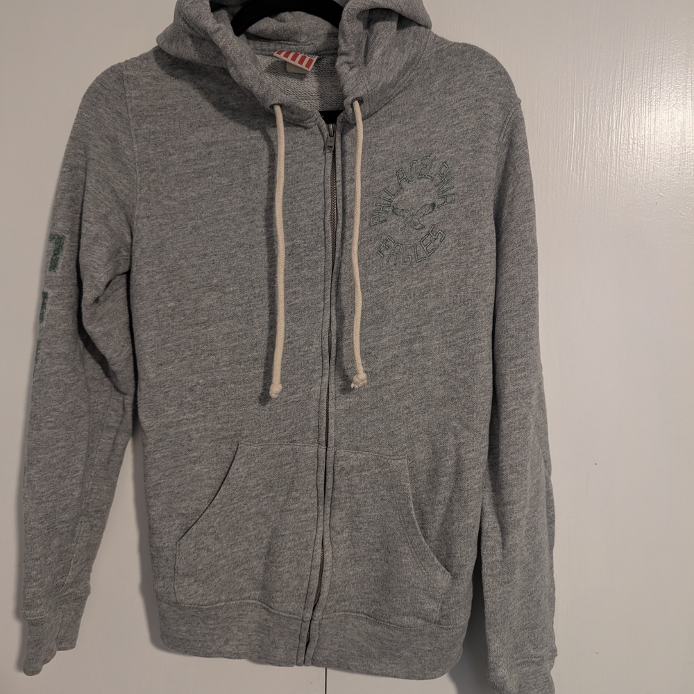 Philadelphia Eagles Junk Food Gray Zip-Up Hoodie - Vintage Kelly Green Logo